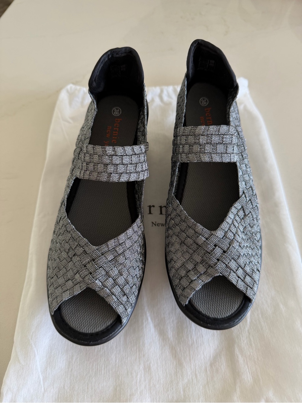 Bernie Mev Lulia metallic silver woven wedge sandal